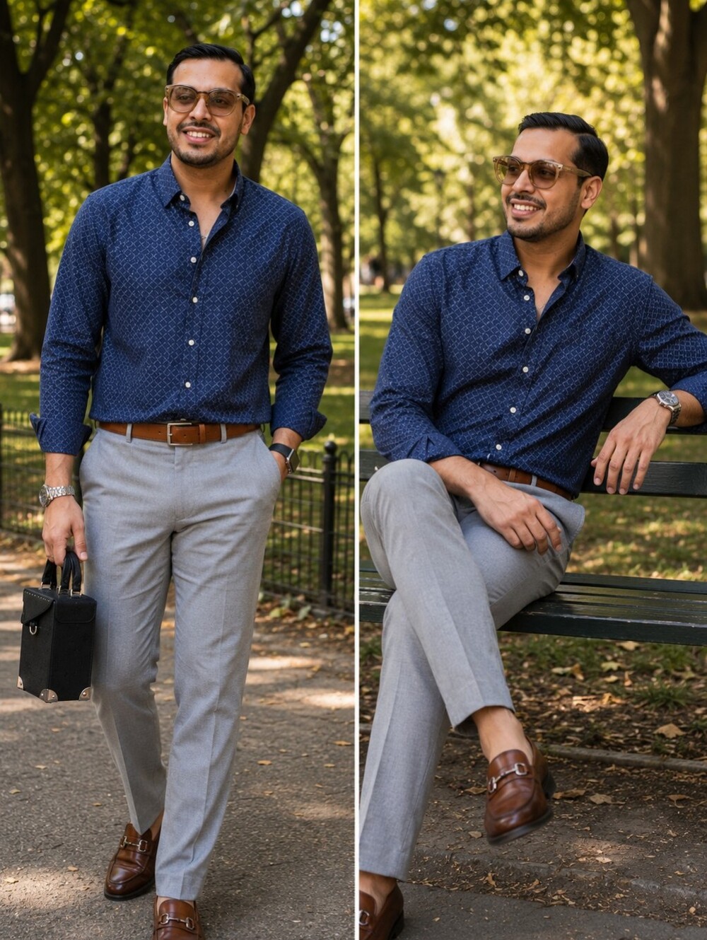 Murano Navy Blue Geometric Button-Up Shirt
